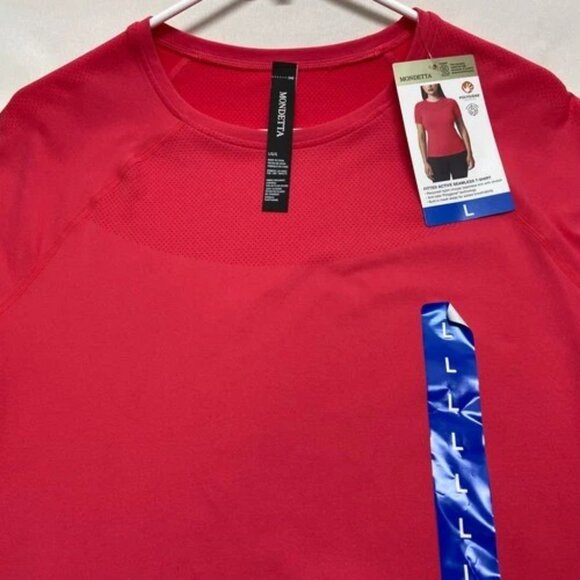 Mondetta Active T-Shirt Women's Large Bright Pink Seamless Fitted Crewneck NWT - Picture 9 of 9